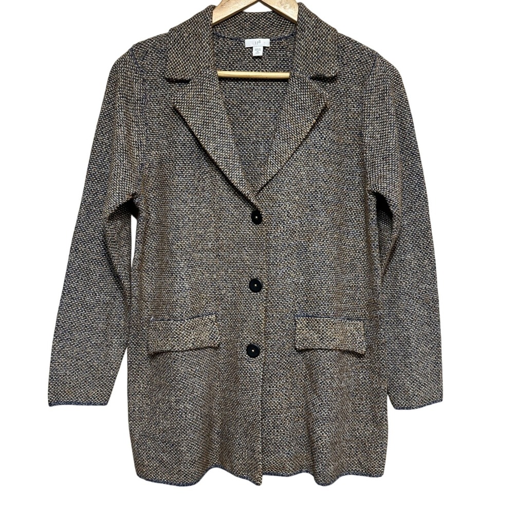 J Jill Textured Knit Blazer Jacket Womens XS Petite Brown Tweed Stretch Academia
